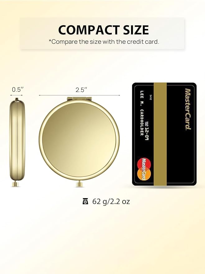 Compact Mirror Bulk, Pack of 6 Double-Sided 1X/2X Magnifying Metal Makeup Mirrors(Round, Gold)