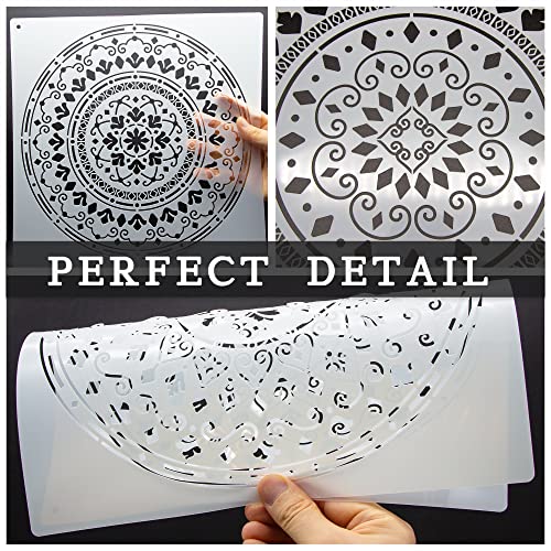 Large Mandala Stencils for Painting, 6 Unique Designs, 12" X 12" Reusable Mandala Stencil Templates for Home Decor, Large Stencils for Painting Wall