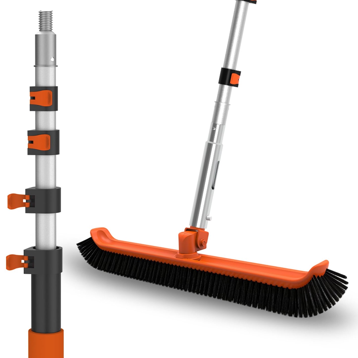 LAANPOLE Pool Brush with Pole, 16FT Heavy Duty Telescopic Pool Pole with 18" Pool Brush, Swimming Pool Scrubber Brush Head for Cleaning Walls, Tiles & Floors
