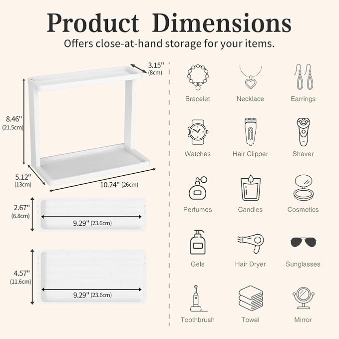 PEKER Bamboo Bathroom Organizer Countertop Ã¢ÂÂ Small Vanity Storage Shelf for Makeup, Perfume, Skincare Ã¢ÂÂ Natural Cosmetics Display Rack for Dresser, Sink, Kitchen Ã¢ÂÂWhite