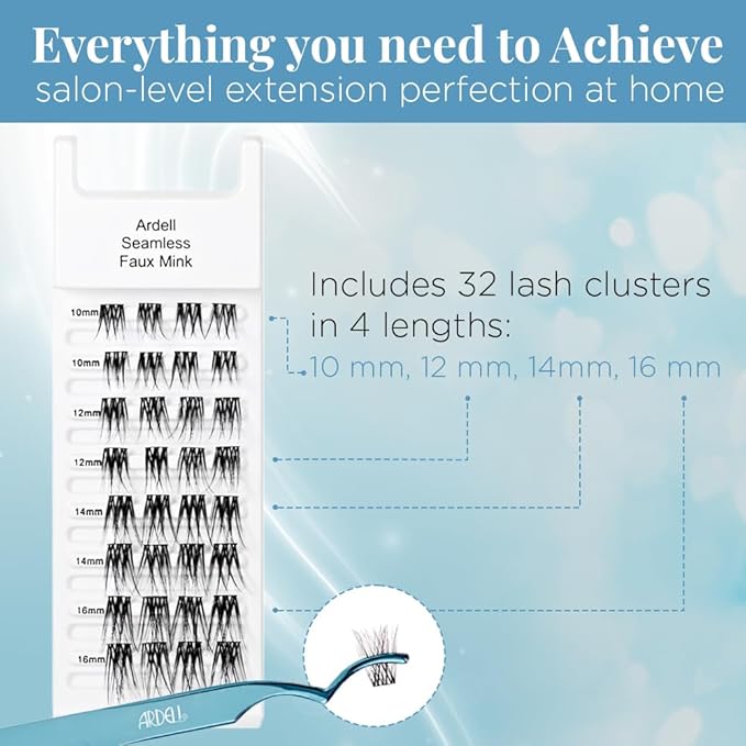 Ardell Seamless Underlash Extensions Refill - Faux Mink Undies, Customizable Individual Lash Clusters, Natural Looking Lashes, DIY Cluster Eyelash Extension, 32 Assorted Lengths