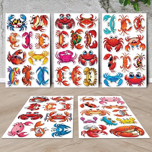 Crab Stickers 50 Pieces Vinyl Waterproof Decal for Laptop Water Bottle Phone Car Window Bike Motorcycle Guitar Stakeboard Scrapbook Crabs Sticker Gifts