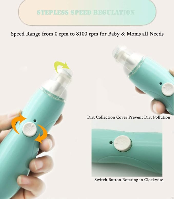 Fansidi Rechargeable Baby Nail Trimmer with 8100RPM Motor, Stepless Speed Control, Pressure-Stop Safety, Type-C Charging, Quiet Electric Nail File for Newborns, Toddlers & Adults, Calm Care Blue