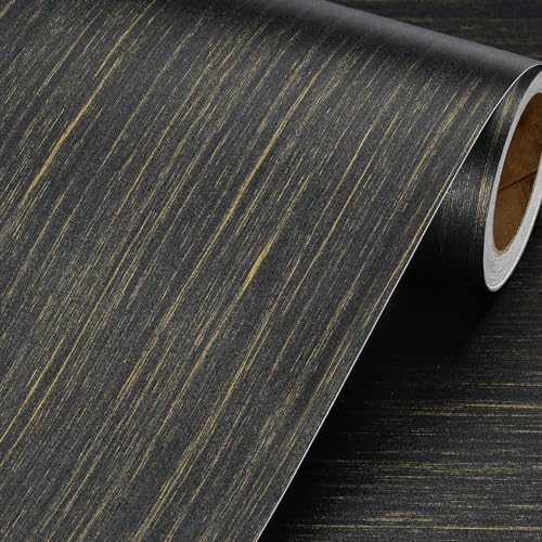 Livelynine Textured Black and Gold Wallpaper Peel and Stick Black and Gold Contact Paper for Cabinets Countertops Desk Covering Waterproof Renter Friendly Wallpaper for Bathroom Apartment 15.8X78.8