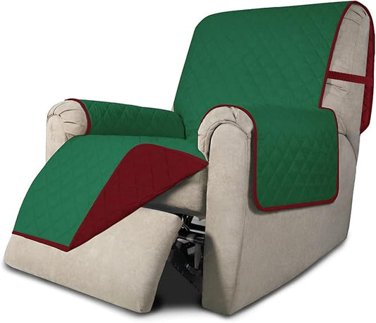 Easy-Going Recliner Chair Slipcover Reversible Sofa Cover Water Resistant Couch Cover Furniture Protector with Elastic Straps for Pets Dog (Recliner, Green/Christmas Red)