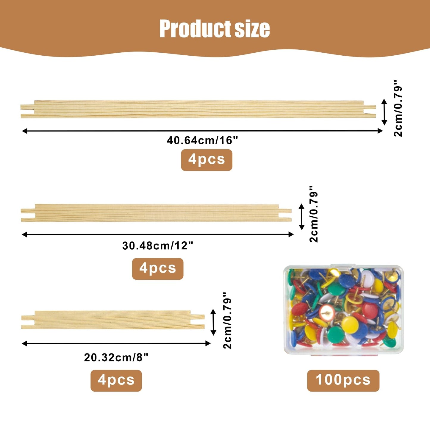 6 Sets Stretcher Bars for Needlework with 100 Tacks for Women's Birthday Gifts,3 Sizes 12pcs Wooden Canvas Splicing Stretcher Bars Needlepoint Embroidery Stitch Frame Set for Crafts Art