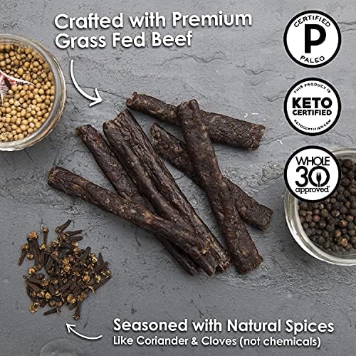 Ayoba Traditional Droewors Grass Fed Beef Paleo Sticks (4 Ounce, Pack of 1) - Keto Friendly, Air-Dried Beef Protein Snacks - Low Carb, Gluten Free, Nitrate Free, No Sugar, Meat Snacks