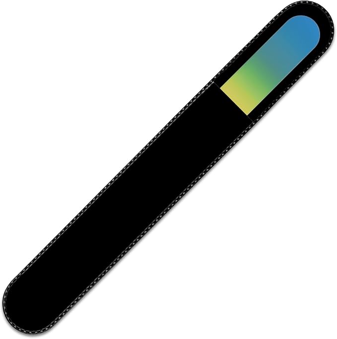 Mont Bleu Rainbow Crystal Nail File in Black Pouch - Large/Professional Size - Czech Tempered Glass - Handmade in Bohemia (Czech Republic)
