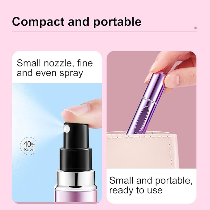 Portable Mini Perfume Atomizer Bottle, Refillable Spray, Scent Pump Case, Travel Atomizer (5ml, 5 Pack) (Purple, Blue, Breen, Rose Red, Silver)