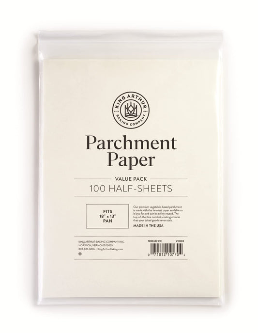 King Arthur Professional-Grade Pre Cut Parchment Paper Sheets for Baking: 100 Count, Nonstick, Reusable, Heavy-Duty, Fits 18 x 13 in Pan, Silicone-Coated, USA-Made Baking Supplies