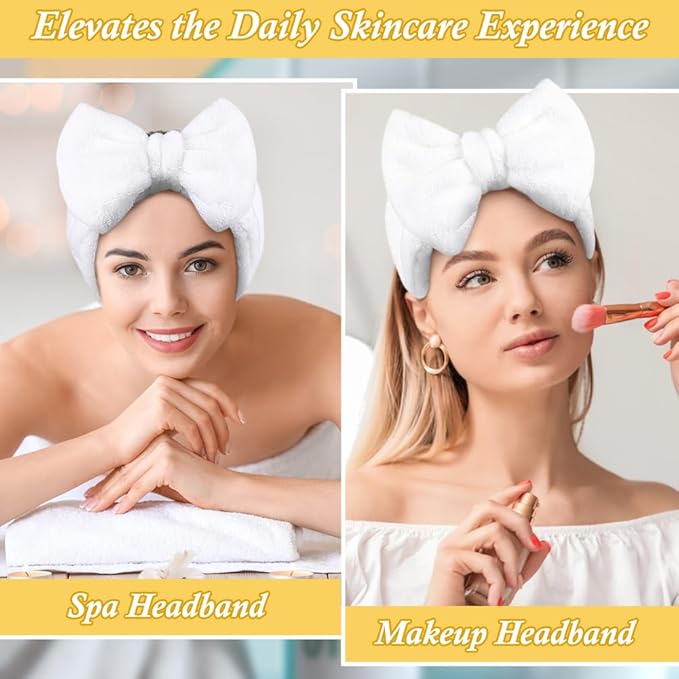 Shintop Skincare Headband, Soft Spa Headband Makeup Headwear with Cute Bow Elastic Hairband for Washing Face Facial Mask ShowersÃ¯Â¼ÂWhiteÃ¯Â¼Â