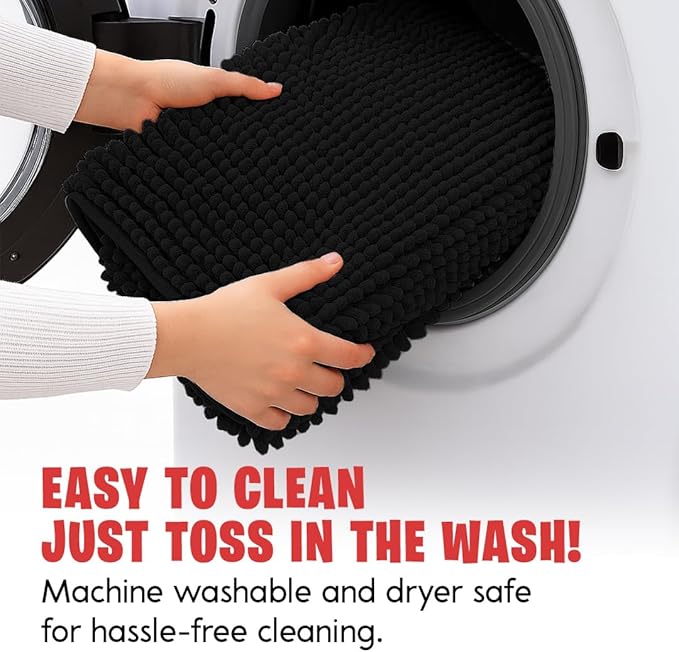 MudGuard Mat™ Dog Door Mat for Muddy Paws, Super Absorbent Microfiber, Non-Slip Indoor Mat, Quick Dry Chenille Mud Mat for Dogs & Entryway, Washable, Black 19" x 30"