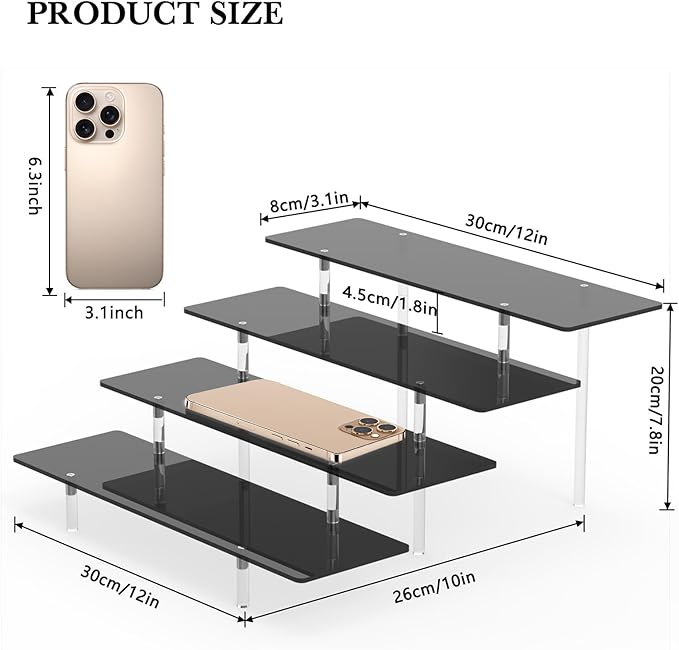 Acrylic Display Stands Risers, Perfume Cologne Organizer, Black 4 Tier Cupcake Stand Riser Shelf Compatible with Funko Pop Figures Food Dessert Makeup Skincare Cosmetics Lotion Organizer (3 PACKS)