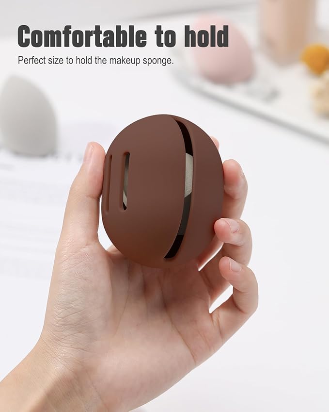 FERYES 2 PCS Makeup Sponge Holder Ã¢ÂÂ Shatterproof Eco-Friendly Silicone Beauty Make Up Blender Case for Travel - Brown