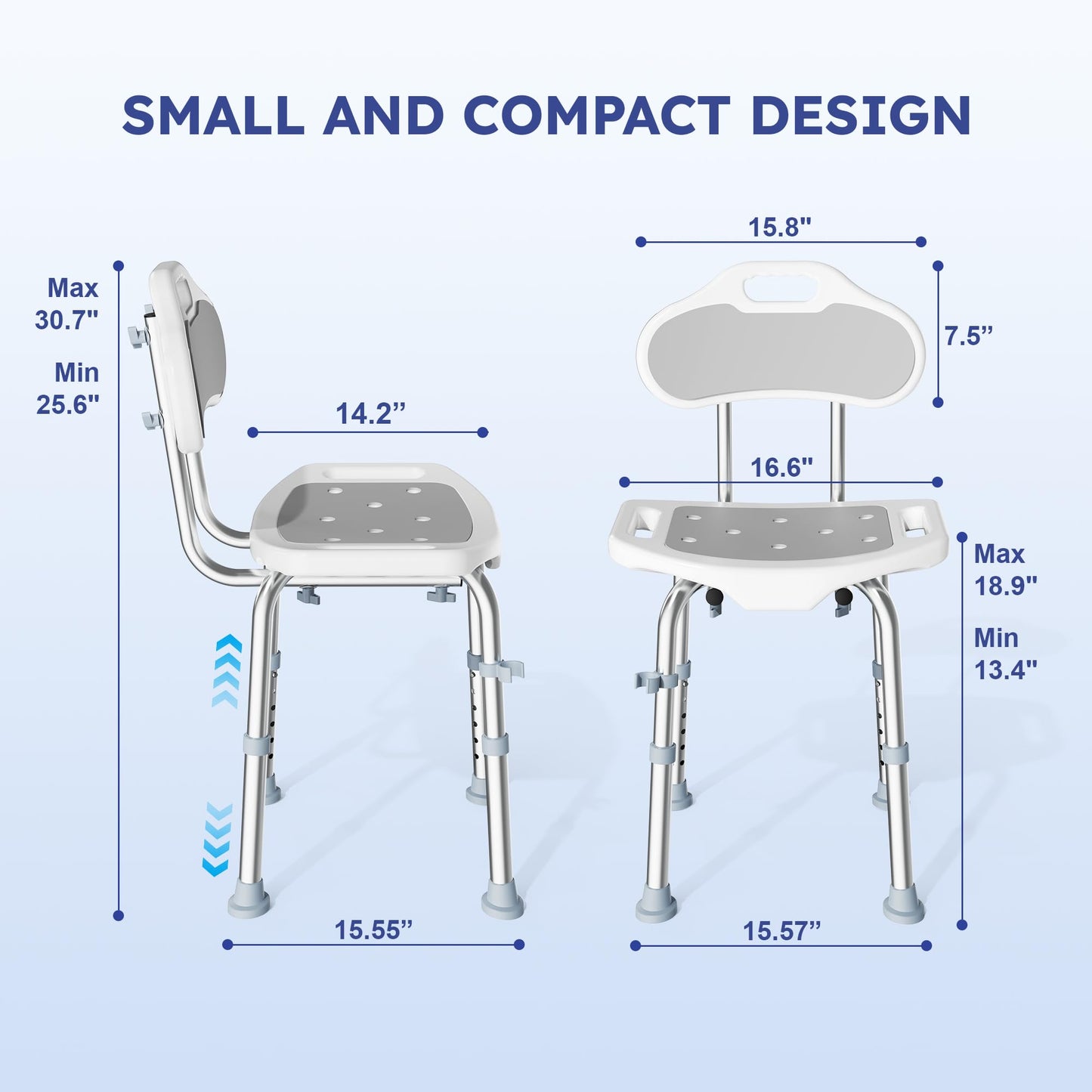 BlessReach Shower Chair for Inside Shower with Back, 400 lbs Shower Stool with Adjustable Height, Padded Seat & Drainage Holes, Shower Seat for Inside Tub, Bathtub Chair for Elderly and Disabled