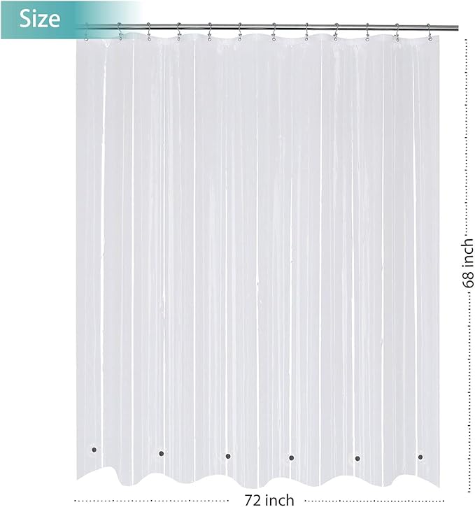 Mrs Awesome 72x68 Shorter Shower Curtain Liner with 6 Magnets Clear PEVA Waterproof Plastic Shower Curtain 72 x 68 inches, Clear