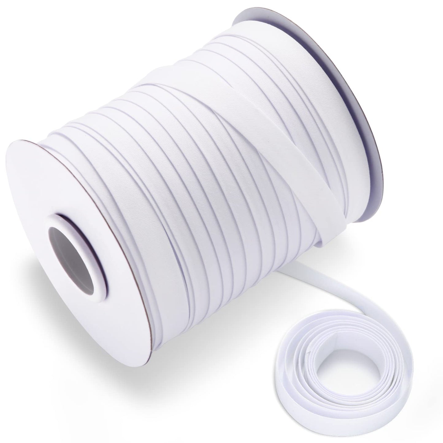 Tewadoo Bias Tape Double Fold 1/2 Inch - White 55 Yards Polyester Binding Tape for Sewing, Quilt Binding, Hemming, Seaming and Fabric Piping