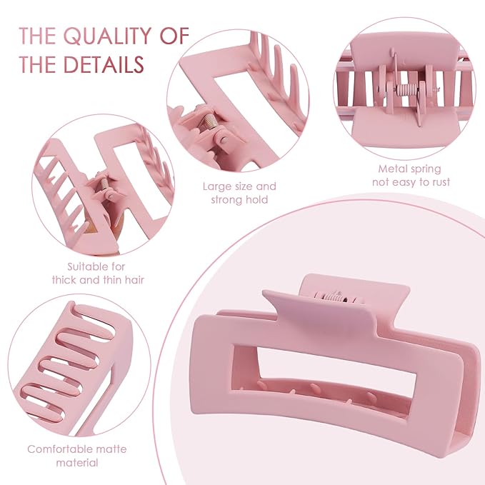 8 Pcs Large Hair Claw Clips 4.1 Inch Non-slip Big Square Matte Hair Claws for Women, Strong Hold Banana Clip for Thick Thin Hair(White/Green/Pink/Black)