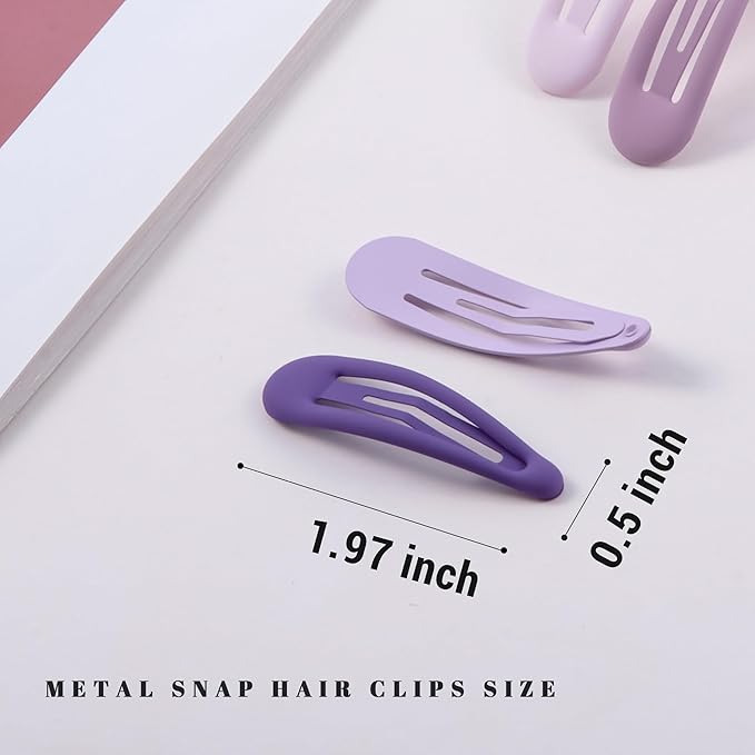 Small Hair Barrettes For Women No Slip Metal Snap Clips For Thin And Fine Hair,Matte Black Multiple Purple,20 PCS,1.97 x 0.5 Inch.
