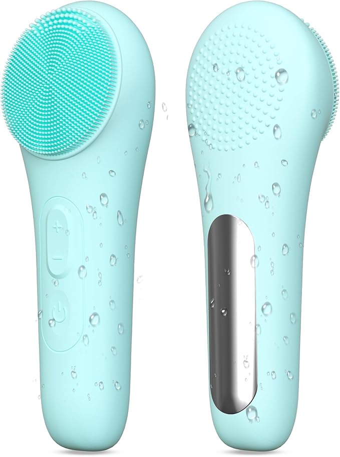 Rechargeable Silicone Facial Cleansing Brush for Women & Men - 5 Modes Waterproof Face Scrubber with Heat Massage, Deep Cleansing & Exfoliating Electric Face Brush (Green)