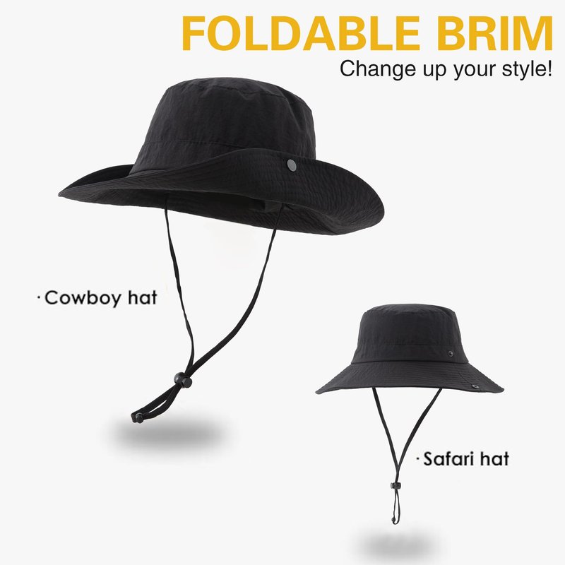 Lanzom Sun Hat for Women Men Wide Brim Waterproof Hiking Hat Foldable Hat for Fishing Gardening Camping Beach(US, Alpha, Small, Medium, Black)