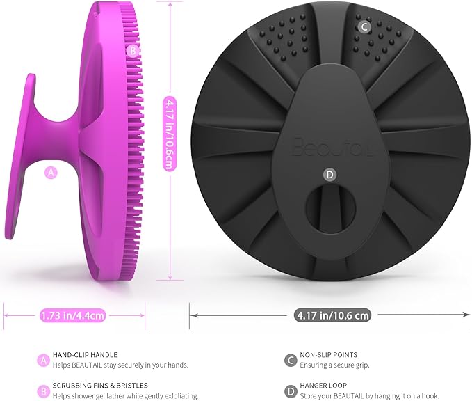 Silicone Body Scrubber 2 Pack, BEAUTAIL Gentle Bristles Shower Bath Brush, Lather Nicely, Soft Massage Body, More Hygienic Than Loofah, Gentle Exfoliating for Sensitive Skin, Purple+Black