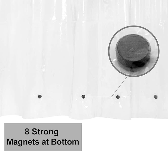 Barossa Design Extra Wide Shower Curtain Liner 108" x 72" with 8 Magnets - Waterproof PEVA Around Shower Liner for Bathroom, PVC Free, Metal Grommets - Clear, 108X72