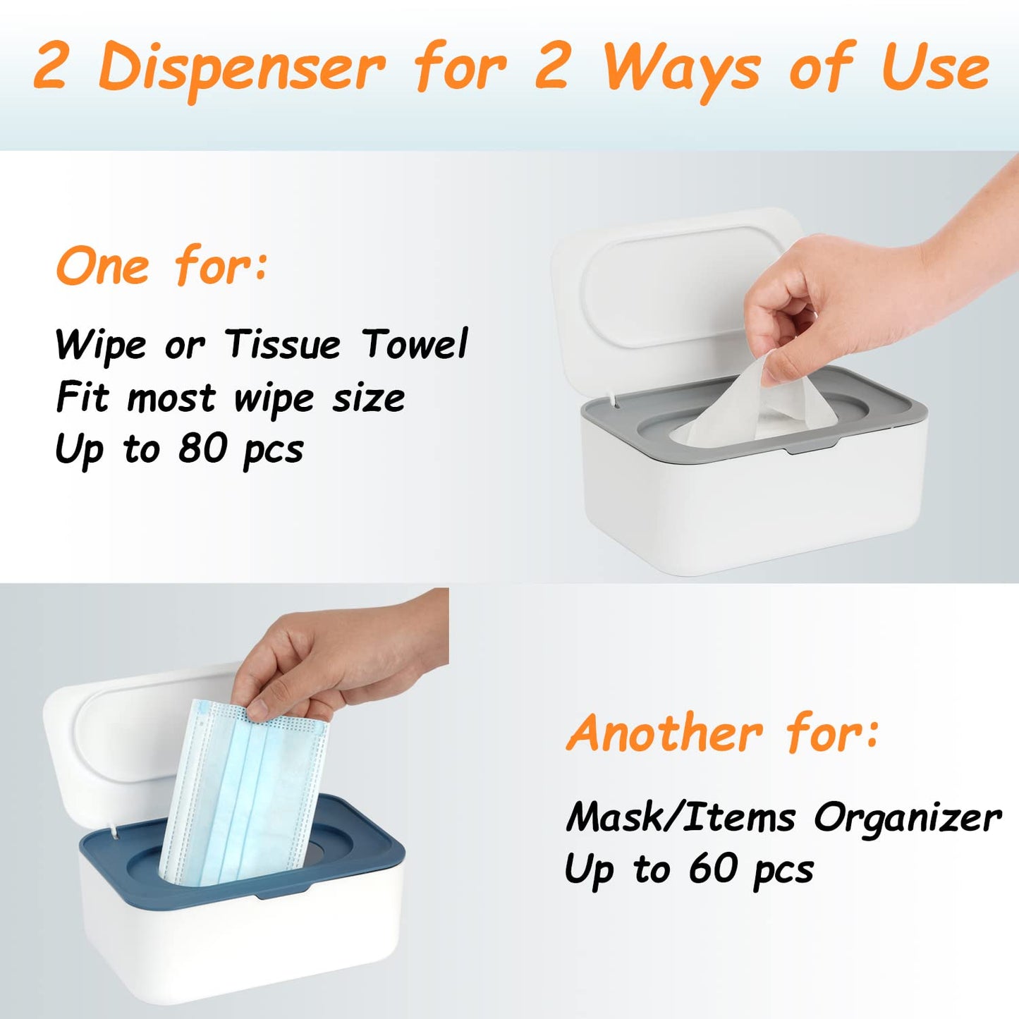 2 Pack Wipes Dispenser, Wipe Holder for Baby & Adult, Seposeve Refillable Wipe Container, Keeps Wipes Fresh, One-Handed Operation. Non-Slip, Easy Open/Close Wipes Pouch Case