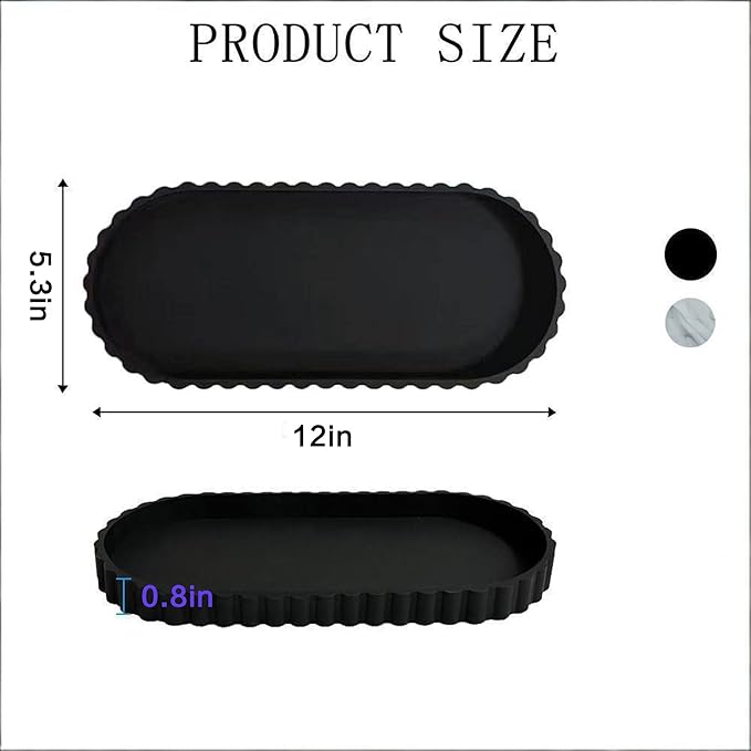 Black Oval Silicone Bathroom Vanity Tray - Decorative Soap Holder, Countertop Organizer for Kitchen/Bathroom/Coffee Table - Storage for Candle, Perfume, Jewelry Decor,Small Plant & Toiletries