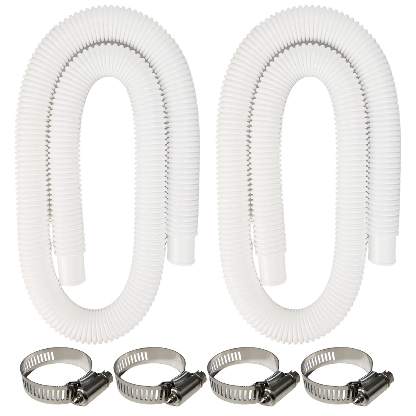 2 Pack Pool Pump Replacement Hose,1.25" Diameter, 59" Long Pool Filter Replacement Hoses for Above Ground Pools,Compatible with Intex Filter Pump 607, 637,Includes 4 Metal Clamps (white)