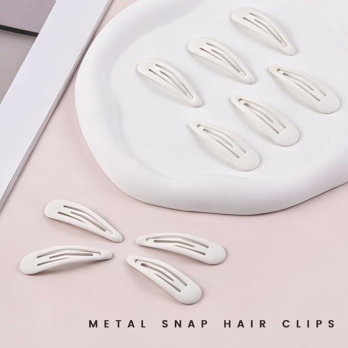 Small Hair Barrettes For Women No Slip Metal Snap Clips For Thin And Fine Hair,Matte White,20 PCS,1.97 x 0.5 Inch.