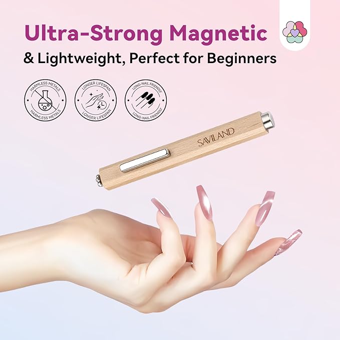 SAVILAND Cat Eye Magnetic for Nail: 3-in-1 Cat Eye Gel Nail Polish N35 Neodymium Strong Suction Magnet Wand Stick Diverse Effect Double Ended Manicure Salon Design Art Tools Set Accessories