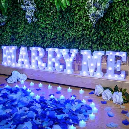 Hortsun Marry Me Light up Letters Proposal Decorations Will You Marry Me Sign Rose Petals 24 LED Candles Romantic Night Light for Proposal Engagement Wedding Outdoor(Blue)
