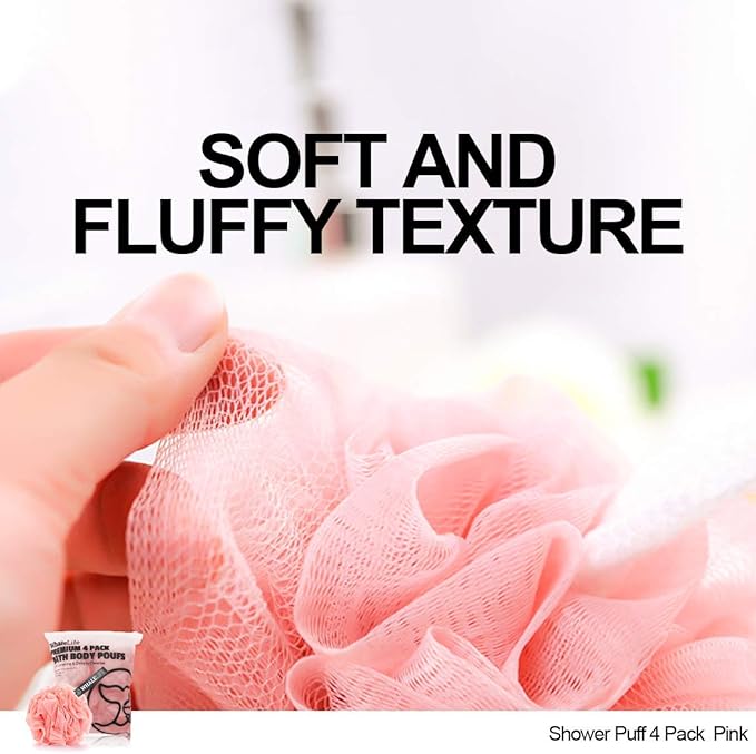 Loofah Sponge Bath Sponge for Women Men 4 Pack (Pink)