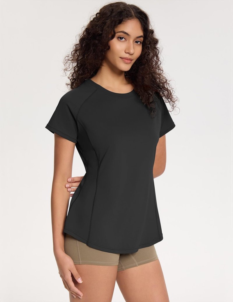 Loovoo Workout Tops for Women Short Sleeve Raglan Athletic Shirts Yoga Gym Crewneck Quick Dry Tshirts Black L