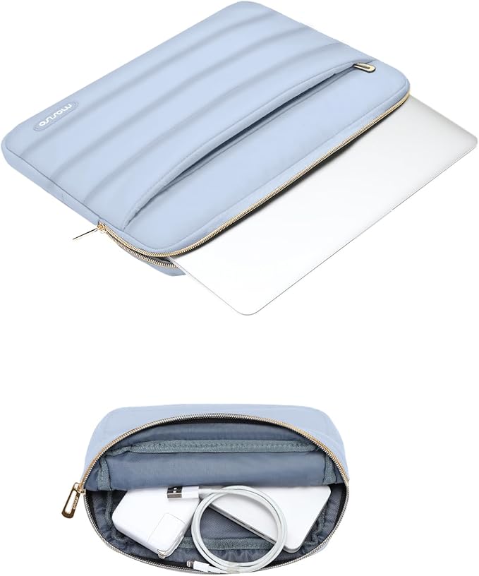 MOSISO Laptop Case 14 inch, 14 inch Puffy Laptop Sleeve Compatible with HP Lenovo Dell ASUS Acer, HP Stream, Dell Latitude, Lenovo IdeaPad, Polyester Horizontal Bag with Small Case, Baby Blue