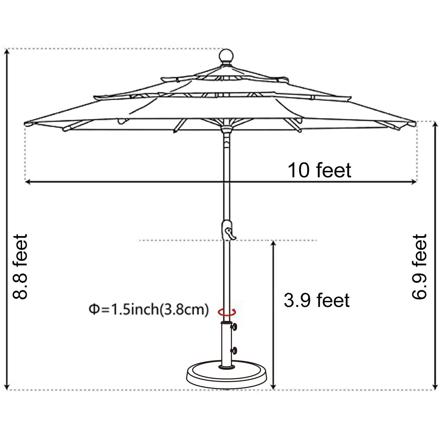EliteShade USA 10-Year-Non-Fading 10ft 3-Tier Market Patio Umbrella, Commercial Grade Outdoor Table Umbrella with Crank Open, Windproof & UPF 50+ UV Protection, Heavy Duty Ventilation for Garden, Deck, Pool, Backyard, Beach & Bistro, Royal Blue