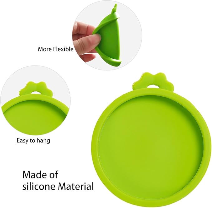 PINE & LINEN 4 Pcs 2.5inch Durable Pet Can Lids,Silicone Small Pet Can Covers Waterproof Cat Food Cans Lids for 3 oz Cat Food Cans（Green）