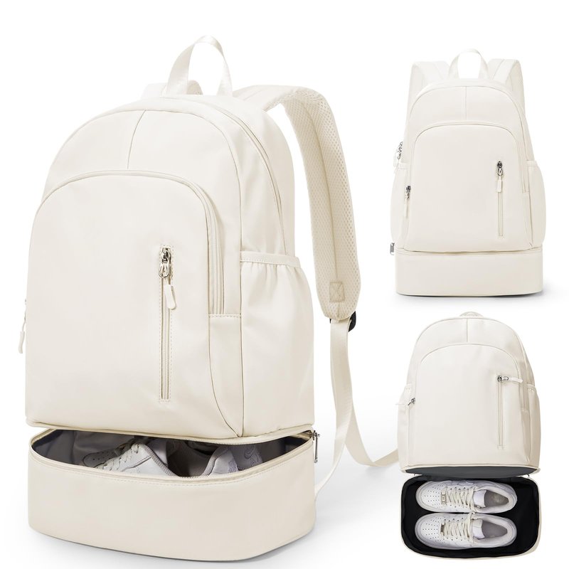 VENATIN Gym Backpack for Women Men, Lightweight Gym Bag with Shoe Compartment, Waterproof Sports Backpack with Wet Pocket for Yoga Fitness Sports, Beige