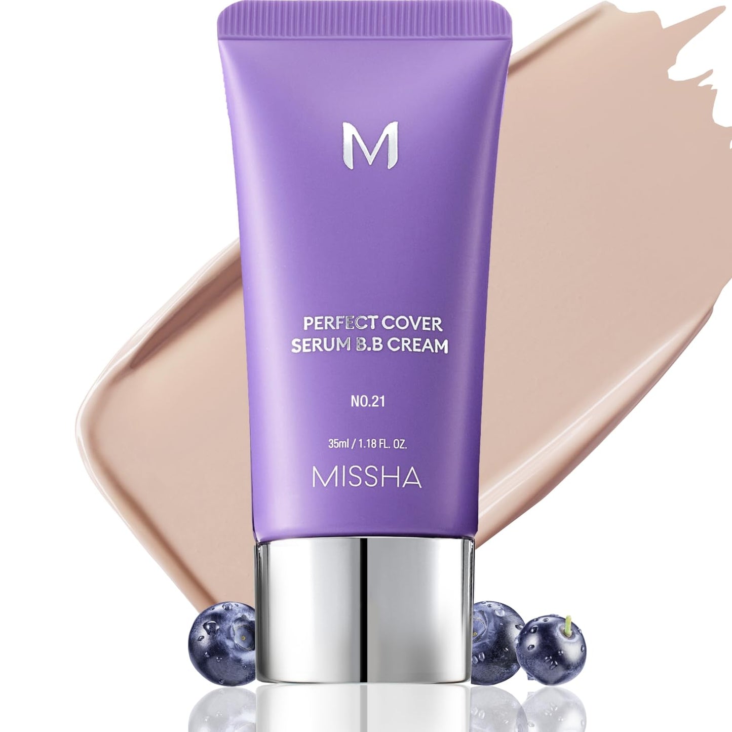 MISSHA M PERFECT COVER SERUM BB CREAM No.21 Light Beige - Light with Cool Undertone, Skin Tint, Tinted Moisturizer, Skin Care Foundation Makeup, Korean Makeup,1.18 Fl oz