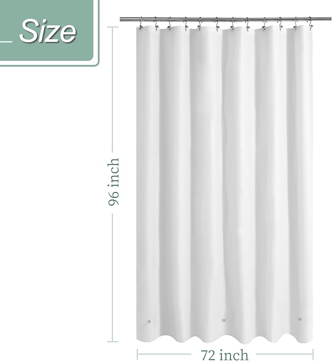 Mrs Awesome Extra Long Shower Curtain Liner with 3 Magnets, Ceiling to Floor XL PEVA Plastic Shower Curtain for Bathroom Lightweight & Waterproof, 72 x 96, White
