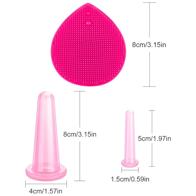 BBTO Silicone Facial Cupping Set, Vacuum Massage Cup Kit for Body, Face, Neck, Back, and Eye, 6 Cups and Exfoliating Brush