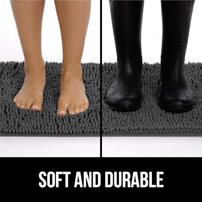 GORILLA GRIP SoakSTOPPER Dog Door Mat, 36x24 Machine Washable Rug Absorbent Doormat Captures Moisture Mud Dirt, Quick Dry Soft Chenille Entryway Rugs Indoor Entrance Mats for Dog Paws, Charcoal