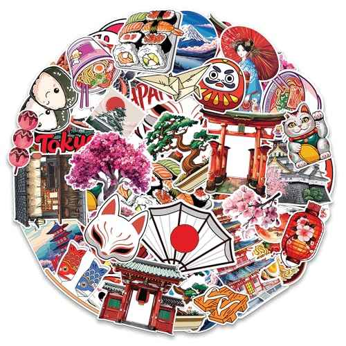 Japan Travel Stickers 50 Pieces Vinyl Waterproof Decal for Laptop Water Bottle Phone Car Window Bike Motorcycle Stakeboard Scrapbook Japanese Sticker Gifts