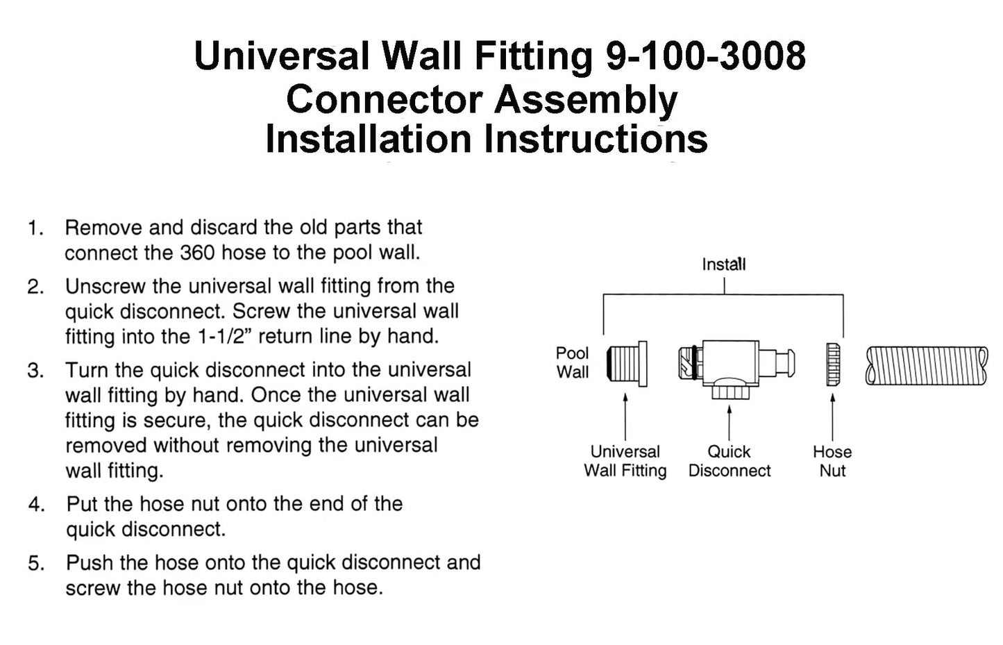 ATIE 360 Pool Cleaner UWF Connector Assembly 9-100-3008 with Quick Disconnect 9-100-3006, Wall Fitting 6-550-00, Filter Screen 6-504-00, Pressure Relief Valve 9-100-3009 for Polaris 360 Pool Cleaner