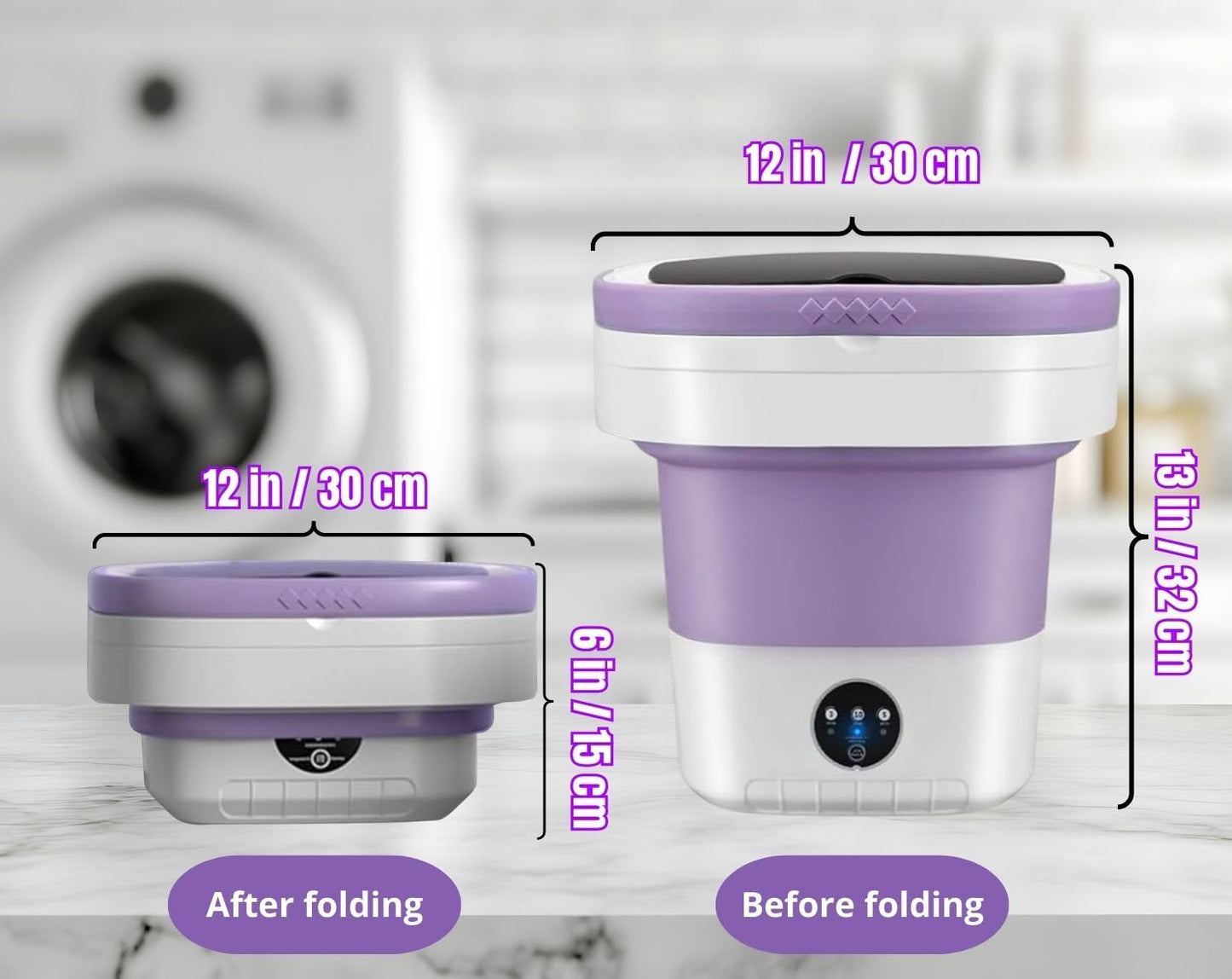 Portable Electric Foldable Mini Washing Machine 16L – Touch Digital Control for Baby Clothes, Underwear, Camping, RV – Spin Function – Purple