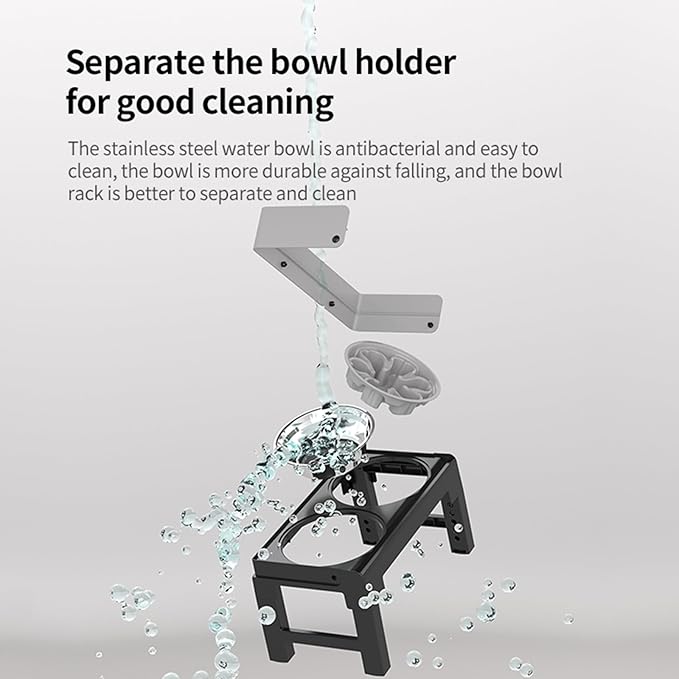 PAKEWAY Elevated Dog Bowls, Spill Proof, Tiltable Dog Feeder with 1 Slow Feeder Bowl &1 Stainless Steel Bowl, 6 Height Adjustable Raised Dog Bowls Stand for Medium Large Dogs