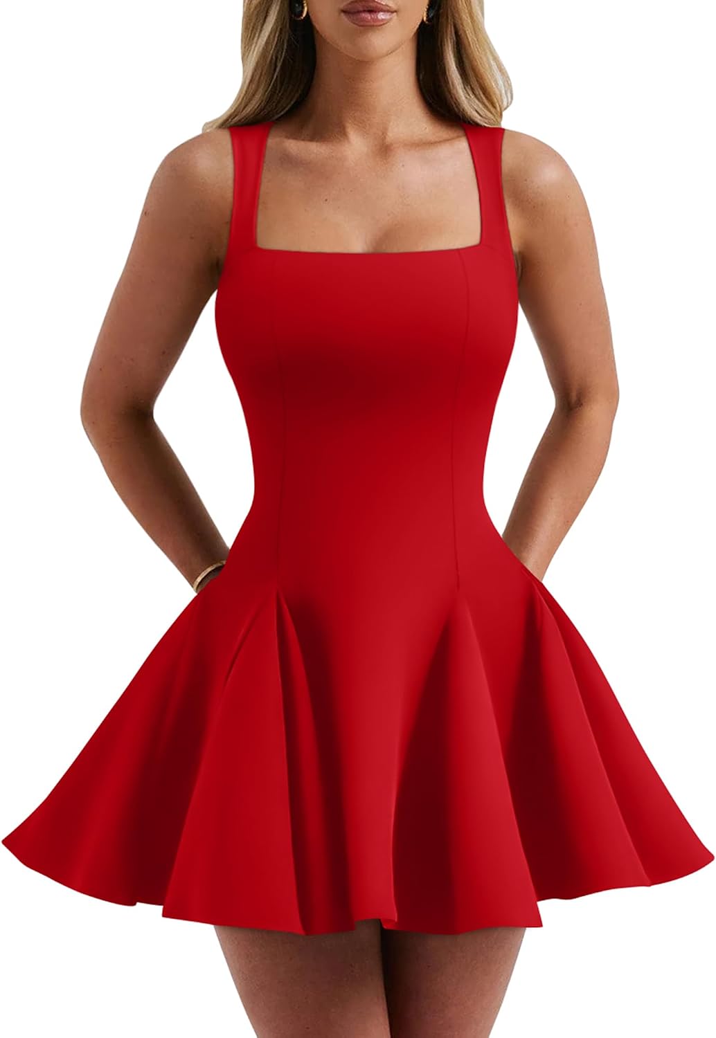 DAAWENXI Women's Sexy Sleeveless Square Neck Mini Dress Bodycon Party Club Tank Short Dresses