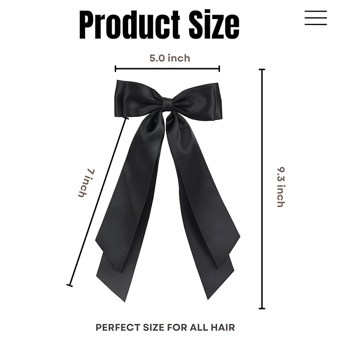 LuSeren 2 PCS Double Layer Hair Bows Black Hair Ribbon Clips Ponytail Holder Accessories for Women Girls Toddlers Teens Kids