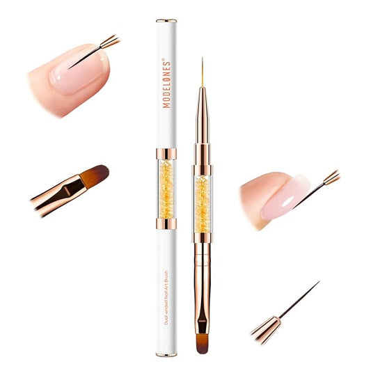 Modelones 2Pcs Double Ended Builder Gel Brush for Nail Extension French Tip Brush Liner Hard Poly Gel Application Cleaning Brush Nail Art Tools Supplies for Salon & DIY